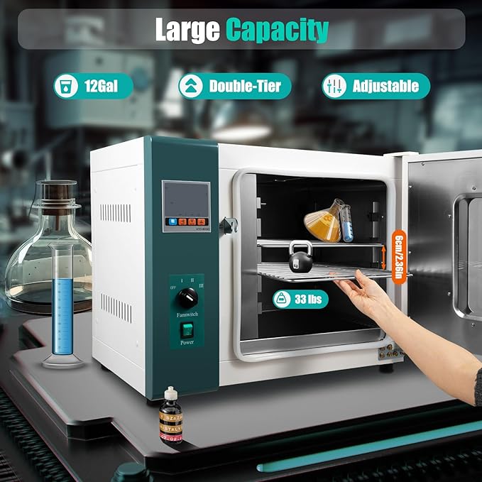 Convection Oven 1000W Lab Industrial Air Circulating Oven Digital Air Convection Oven 10-300 ℃ Adjustable Temperature 45L Capacity Stainless Steel Constant Temperature Air Fryer Oven