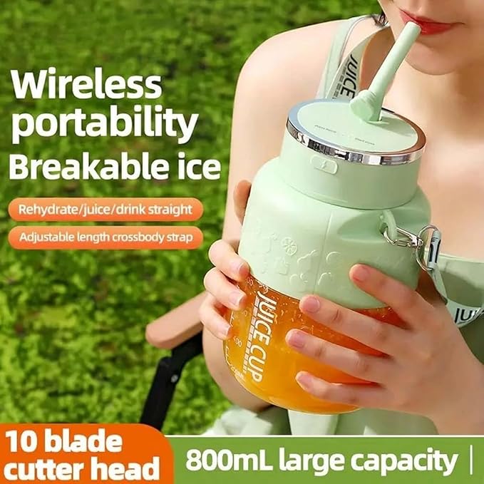 Portable Blender 28OZ Large-Capacity Cordless Juicer Cup with Straw &amp Strap Rechargeable Mini Blender for Smoothies Shakes Juices &amp Travel (Green)