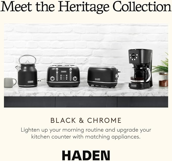 Haden 12 Cup Programmable Drip Coffee Maker Coffee Machine Bundled with Heritage 2 Slice Wide Slot Stainless Steel Toaster Turquoise &amp Chrome