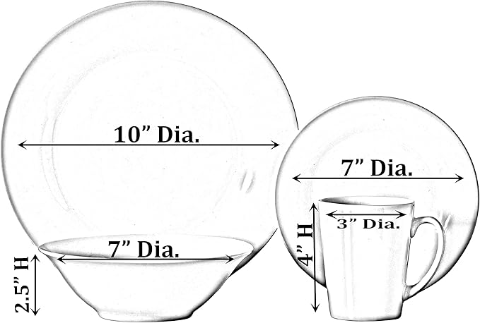64 PC Rimmed Dinnerware Set for 16 Person | Mugs Salad and Dinner Plates and Bowls Sets Dishes with Highly Chip and Crack Resistant Dishwasher and Microwave Safe White