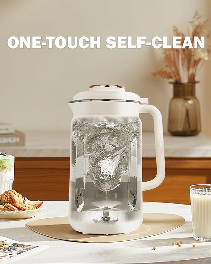 34 oz Nut Milk Maker Machine 8 in 1 Soy Milk Maker with Nut Milk Bag Plant Based Milk Maker for Almond Oat with Delay Start/Keep Warm/Self Cleaning Cream