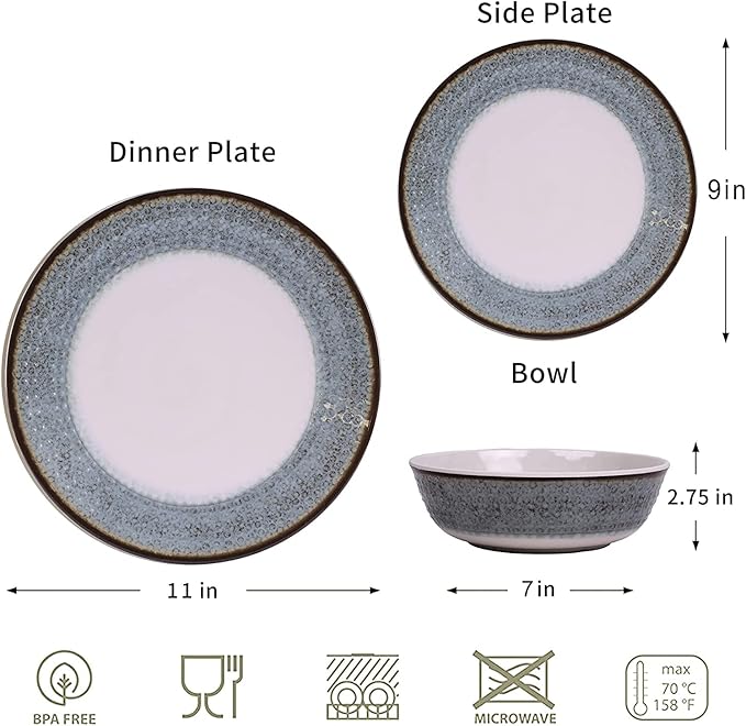 Melamine Dinnerware Sets12pcs Plates and Bowls Sets Melamine Dishes Set for 4 UnbreakableDishwasher Safe BPA FreeGreat for Indoor UseCamping BBQRV PartyRustic Style (Teal)