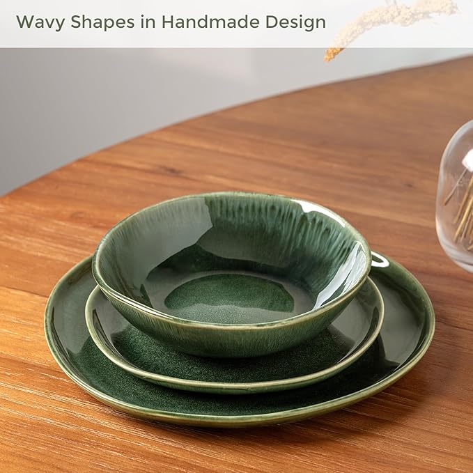 AmorArc Ceramic Dinnerware SetsHandmade Reactive Glaze Stoneware Plates and Bowls SetsHighly Scratch Resistant | Dishwasher &amp Microwave Safe Dishes SetService for 8 (24pc)