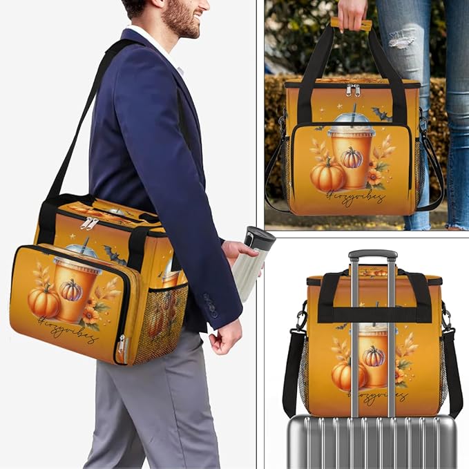 Halloween Drink Pumpkin Blossom Coffee Maker Carring Bag Travel Carrying Storage Tote Bag Compatible with Keurig K-Mini or K-Mini Plus Portable Single Serve Coffee Brewer Case with Pockets
