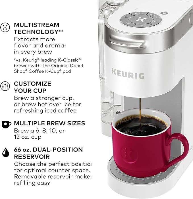 Keurig K-Supreme Single Serve K-Cup Pod Coffee Maker MultiStream Technology 4 Brew Sizes 66oz Dual-Position Removable Reservoir White
