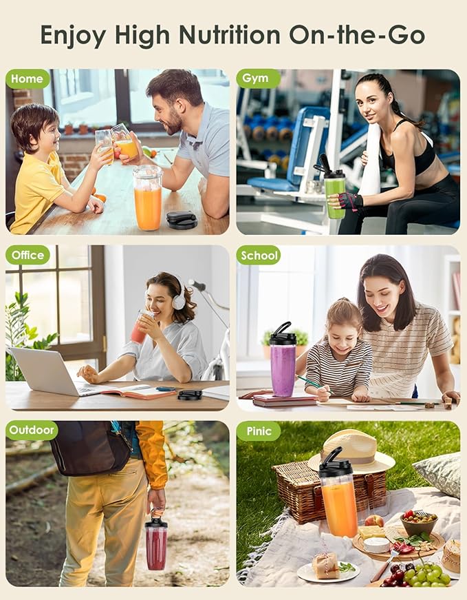 Smoothie Blender 1100W Personal Blender for Shakes and Smoothies Blenders and Grinder Combo for Kitchen with 2 * 22 Oz To-Go Cup and Lid for Protein Shake Baby Food Frozen Drink