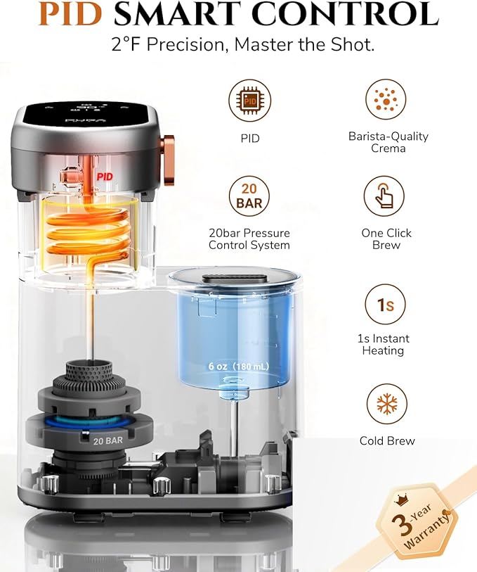 C1 Compact Mini Espresso Machine with Ground Coffee Rechargeable Portable Espresso Maker Electric Small Espresso Machine for Travel RV Car Camping Hiking Office Home Use Coffee Maker with Rich Crema