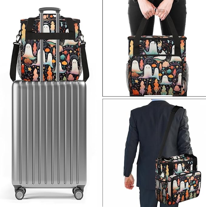 Dreamy Halloween Ghosts Coffee Maker Carrying Bag Travel Storage Bag Compatible with K-Mini or K-Mini Plus Single Serve Coffee Brewer Carrying Case with Multiple Pockets &amp Shoulder Strap