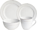 American Atelier Olivia Round 16 Piece Dinnerware Set 4 Dinner and Salad Plates 4 Bowls &amp 4 Mugs Updated White 10.4x10.4