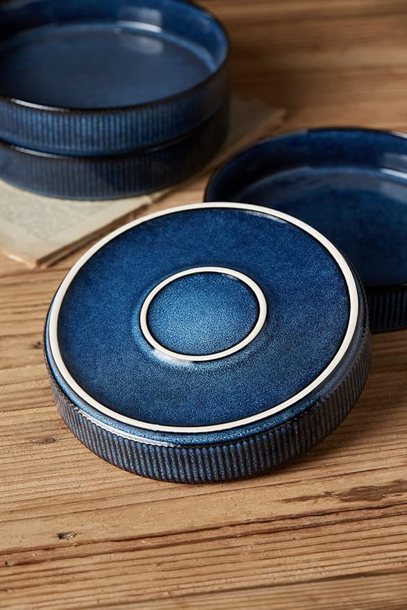 famiware 8.25 Paste Bowl Set (4 Piece) and 10 Dinner Plates for 6 - Nebulas Blue