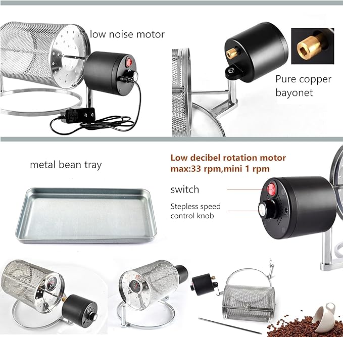 Coffee Roaster Machine Household Electric Coffee Bean Roaster with Speed Adjustable - Peanut Bean Roasting Machine for Home - 800g Capacity