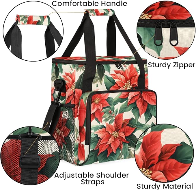 Christmas Flowers Coffee Maker Carrying Bag Retro Flowers Travel Storage Bag Compatible with K-Mini or K-Mini Plus Single Serve Coffee Brewer Carrying Case with Multiple Pockets &amp Shoulder Strap