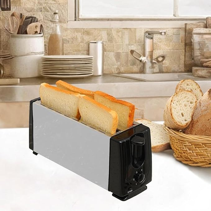 Electric Toaster Breakfast Maker Machine 4 Slices US Plug Adjustable Settings Automatic Waffle Machine for Bagels Puff Pastry