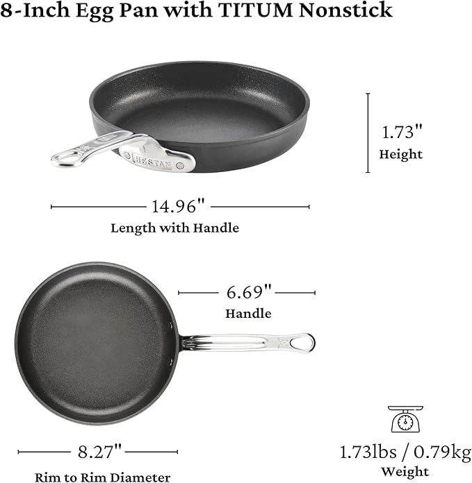 Hestan TITUM Fusion 3-Piece Nonstick Skillet Set (8 9.5 &amp 12.5) Double Impact Stainless Steel Base &amp Aluminum Body Induction Compatible Made without PFOAs