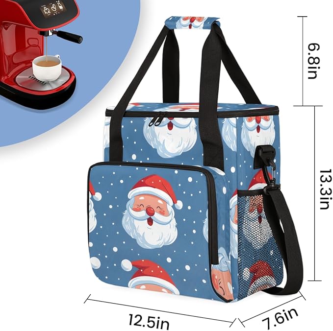 Abstract Santa Claus Coffee Maker Carrying Bag Bright Santa Claus Travel Storage Bag Compatible with K-Mini or K-Mini Plus Single Serve Coffee Brewer Carrying Case with Pockets &amp Shoulder Strap