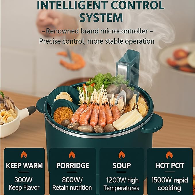 3L Low Sugar Rice Cooker with Lifting Steamer Basket Electric Stainless Steel Rice Maker Carb Reducing Fast Heating 3-Speed Touch Control Compact for Dorm Home Kitchen UseGreen
