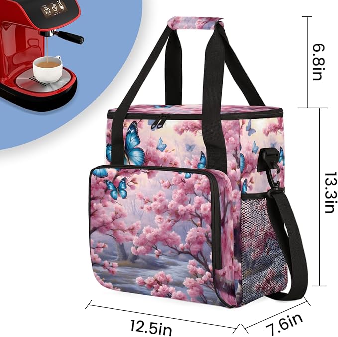 Dreamy Butterfly Coffee Maker Carrying Bag Modern Butterfly Travel Storage Bag Compatible with K-Mini or K-Mini Plus Single Serve Coffee Brewer Carrying Case with Multiple Pockets &amp Shoulder Str