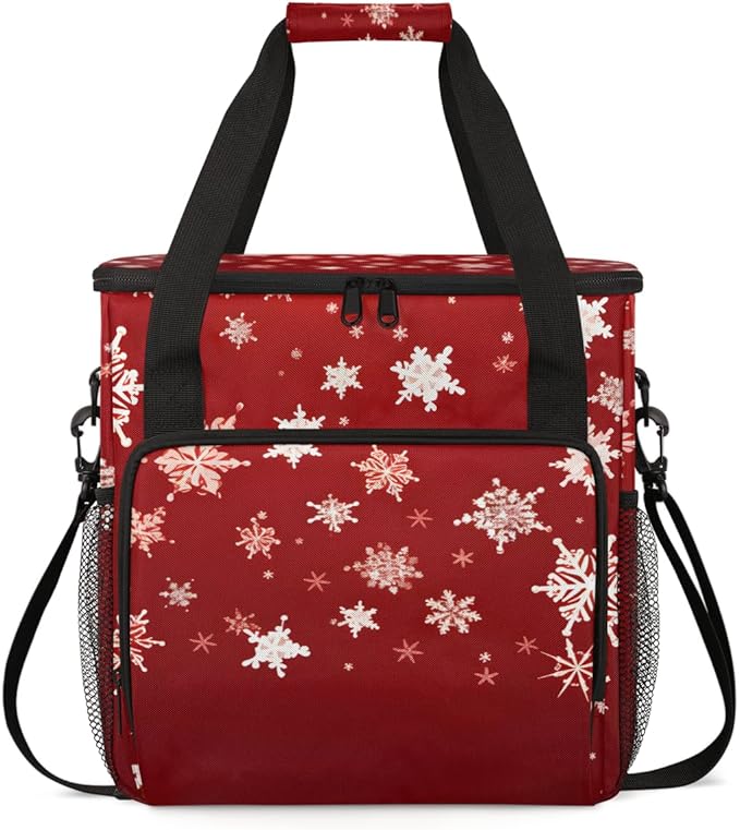 Xmas Snowflakes Coffee Maker Carrying Bag Oil Painting Snowflakes Travel Storage Bag Compatible with K-Mini or K-Mini Plus Single Serve Coffee Brewer Carrying Case with Pockets &amp Shoulder Strap