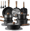 CAROTE 24Pcs Nonstick Kitchen Titanium Cookware Sets Non stick Pots and Pans set Induction Cookware Set Black