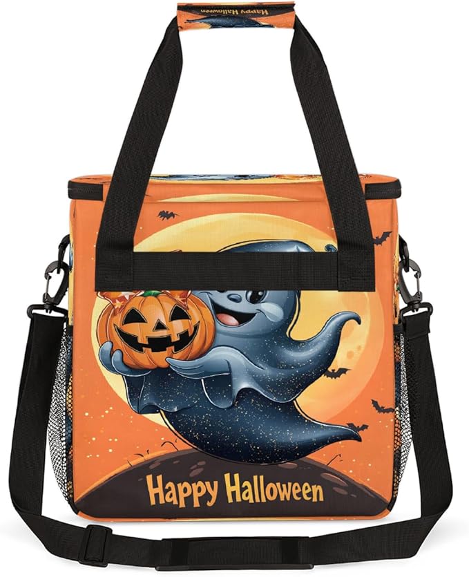 Halloween Ghost Moon Pumpkin Coffee Maker Carring Bag Travel Carrying Storage Tote Bag Compatible with Keurig K-Mini or K-Mini Plus Portable Single Serve Coffee Brewer Case with Pockets