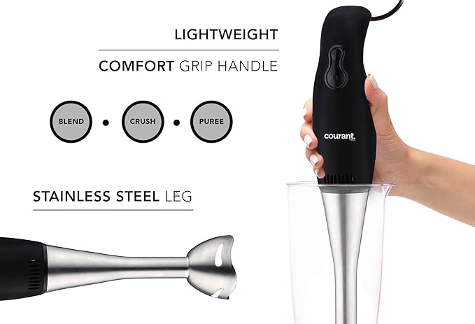 Courant Immersion Hand Blender with 200 Watt Easy to Clean Stick Blender Blends Purees Crushes Ice