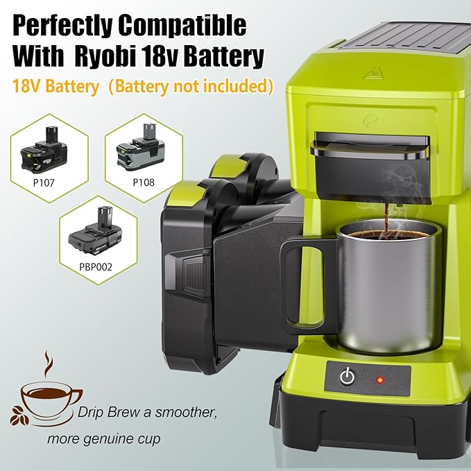 Taingwei Cordless Coffee Maker for Ryobi 18V Battery Portable Drip Coffee Maker with Electric Coffee Grinder for RV Camping Travel Car Hiking (Battery Not Included)
