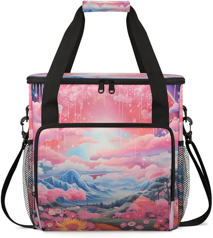 Rainbow Flowers Coffee Maker Carrying Bag Portable Travel Storage Tote Bag Compatible with K-Mini or K-Mini Plus Single Serve Coffee Brewer Carrying Case with Multiple Pockets &amp Shoulder Strap