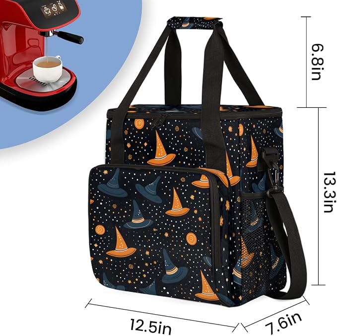 Mystical Halloween Witch Coffee Maker Carrying Bag Travel Storage Bag Compatible with K-Mini or K-Mini Plus Single Serve Coffee Brewer Carrying Case with Multiple Pockets &amp Shoulder Strap