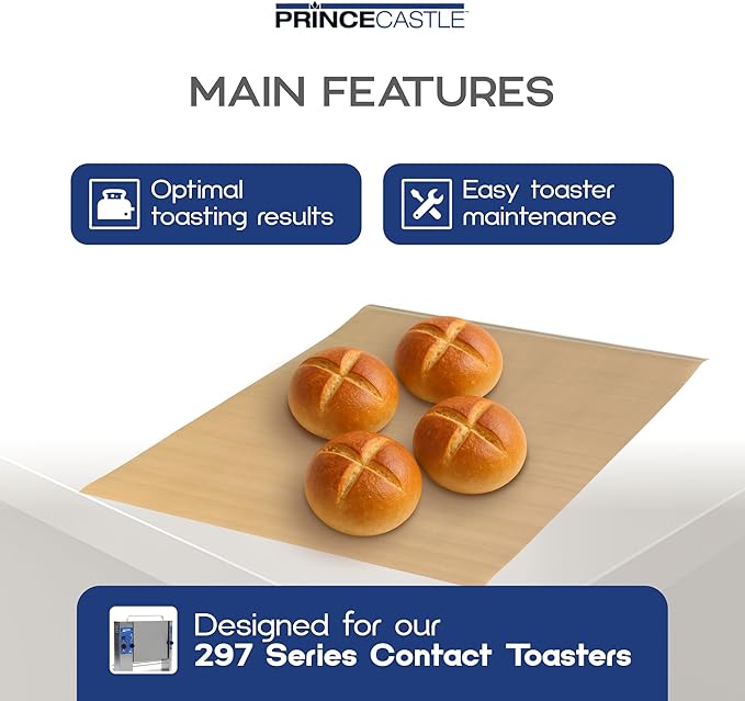 Prince Castle Release Sheets for 297 Series Contact Toasters 5 mil Thick (2-pack) - Non-Stick Baking Sheets and Commercial Toaster Liner for Bread Buns and More
