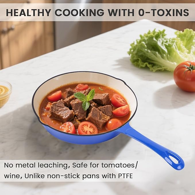 Hisencn Enameled Cast Iron Skillet - Ceramic Coated 8''/9.5''/11'' Fry Pan Set Gas/Induction/Electric/Oven Compatible 3 Size Frying Pans PTFE &amp PFOA Free Cast Iron Ceramic Cookware Cobalt Blu