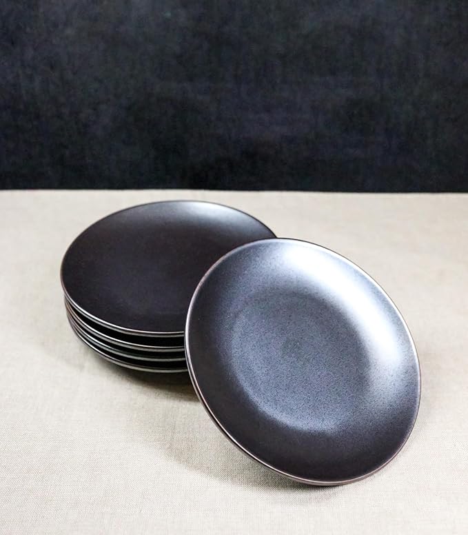 Ebros Gift Iron Black Clay Underglaze Technique Tetsu Kesho Porcelain Dinnerware Kitchen Set Asian Japanese Restaurant Supply (Pack Of 5 Round Appetizer Salad Plates 6 D)
