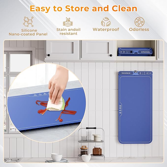 Warming Mat for Food Extra Large 32x15 Electric Silicone Food Warmer Trays for Chafing Dishes &amp BuffetPortable Countertop Food Warmers for Parties 7-Level Temp 8-Hour Timer Blue