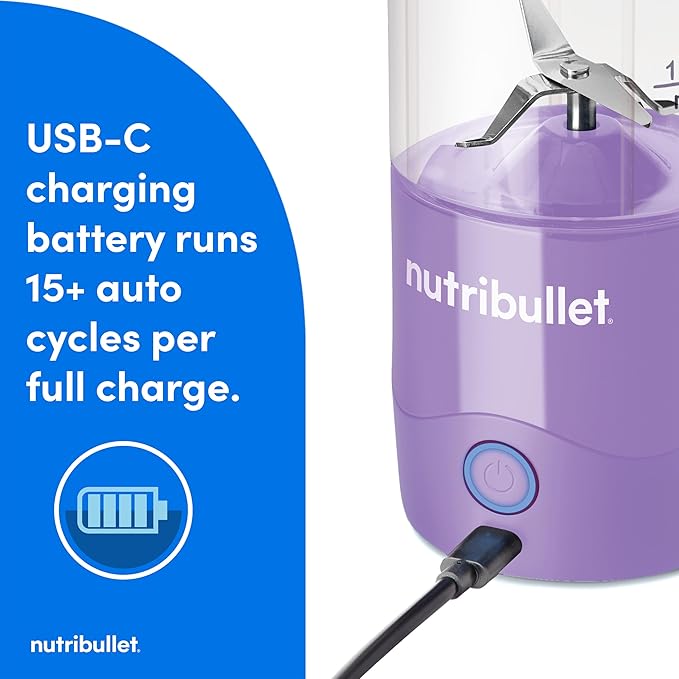 nutribullet Portable Blender Cordless 20oz Vessel Personal Blender USB-C Rechargeable Light Purple NBPB50100LP