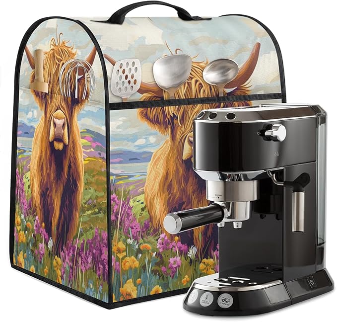 Kitchen Aid Mixer Cover Cute Highland Flowers Cow Stand Mixer Cover Compatible with 6-8 Quarts Stand Mixers Dust Covers with Zipper Pocket Foldable Washable Kitchen Aid Organizer Bag