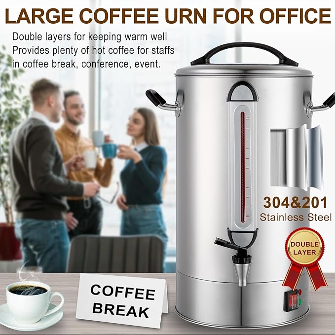 Commercial Coffee Urn 120 Cup Large Coffee Urn 20L Coffee Maker Stainless Steel Double Wall Coffee Percolator 1300W Quick Brew Hot Beverage Dispenser for Events Offices Parties Catering Gathering
