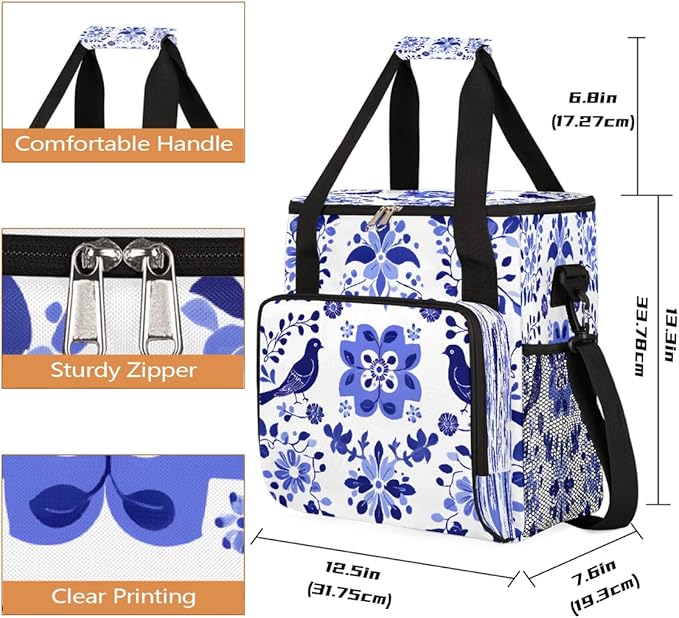 Talavera Mexico Bird Flower Coffee Maker Carring Bag Travel Carrying Storage Tote Bag Compatible with Keurig K-Mini or K-Mini Plus Portable Single Serve Coffee Brewer Case with Pockets for K-cup Pods