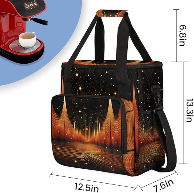 Abstract Christmas Tree Coffee Maker Carrying Bag Travel Storage Bag Compatible with K-Mini or K-Mini Plus Single Serve Coffee Brewer Carrying Case with Multiple Pockets &amp Shoulder Strap