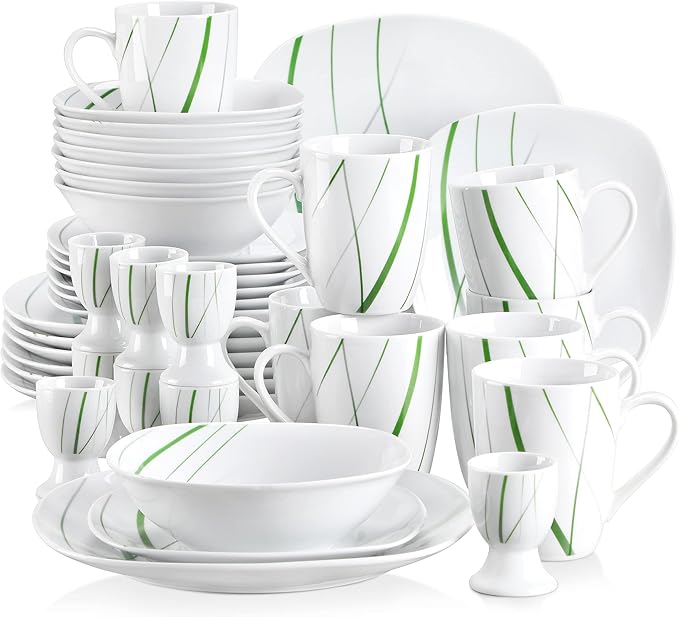 Porcelain Kitchen Dinnerware Set Ceramic Tableware 20/40-Piece Kitchen Porcelain Dinner Set Tableware Plate Set Including Egg CupMugDesser（40 One Size