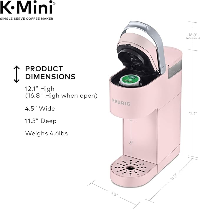Keurig K-Mini Single Serve K-Cup Pod Coffee Maker 6 to 12oz Brew size with Cord Storage Perfect for Small Spaces Dusty Rose