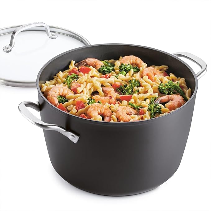KitchenAid Hard Anodized Induction Nonstick Stock Pot/Stockpot with Lid 8 Quart Matte Black