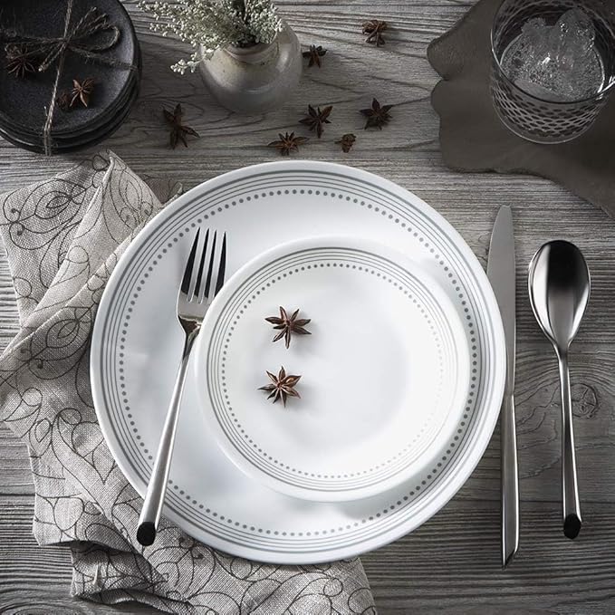 Corelle Vitrelle 18-Piece Service for 6 Dinnerware Set Triple Layer Glass and Chip Resistant Lightweight Round Plates and Bowls Set Mystic Gray