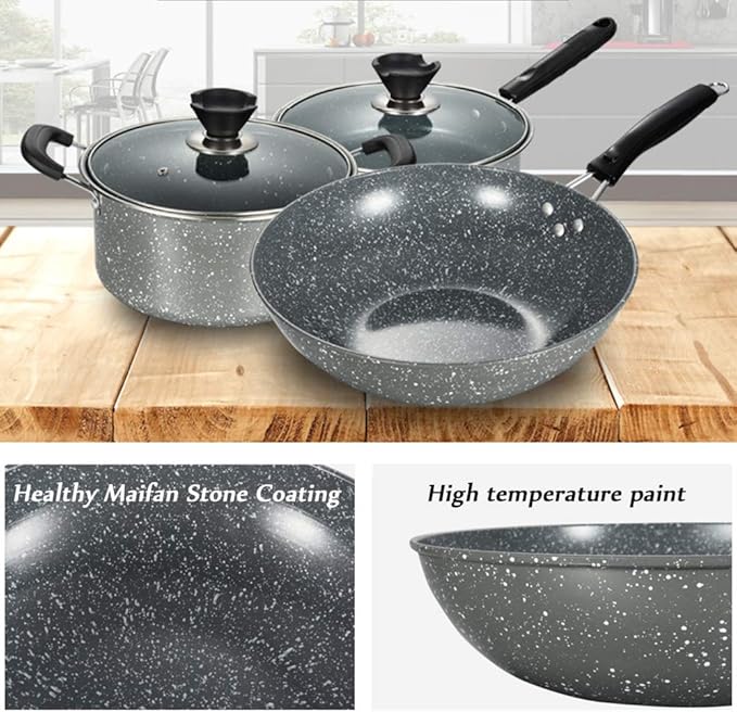 Cooking Pot Non Stick Cookware SetsCooking Pots and PansFrying Pan and Saucepan Set Suitable for All StovesIncluding Induction3PCS