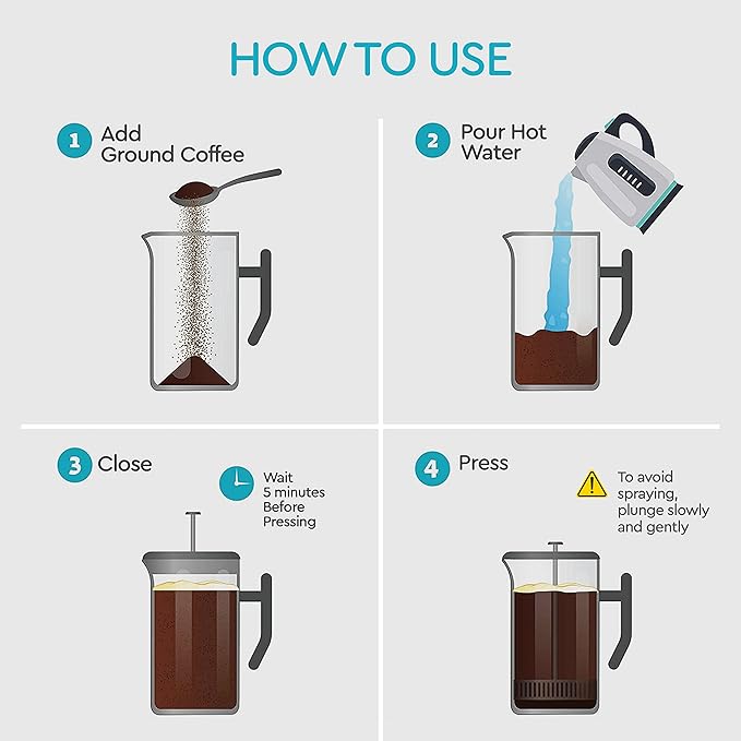 Belwares French Press Coffee Maker 34 Oz - Insulated Coffee Press Stainless Steel 304 - Double Wall &amp 4 Level Filtration System (1 Liter) - Black