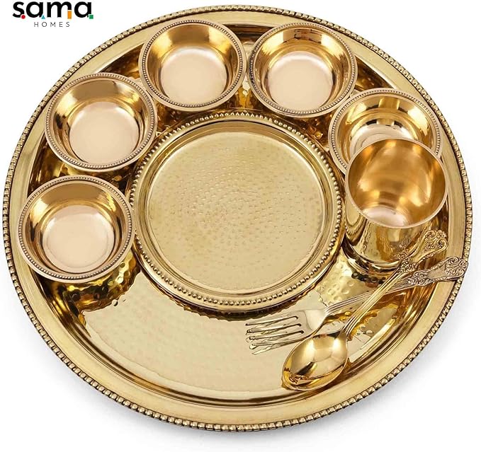 Brass Hammered Dinner Set of 10 Piece Handcrafted by Indian Artisans