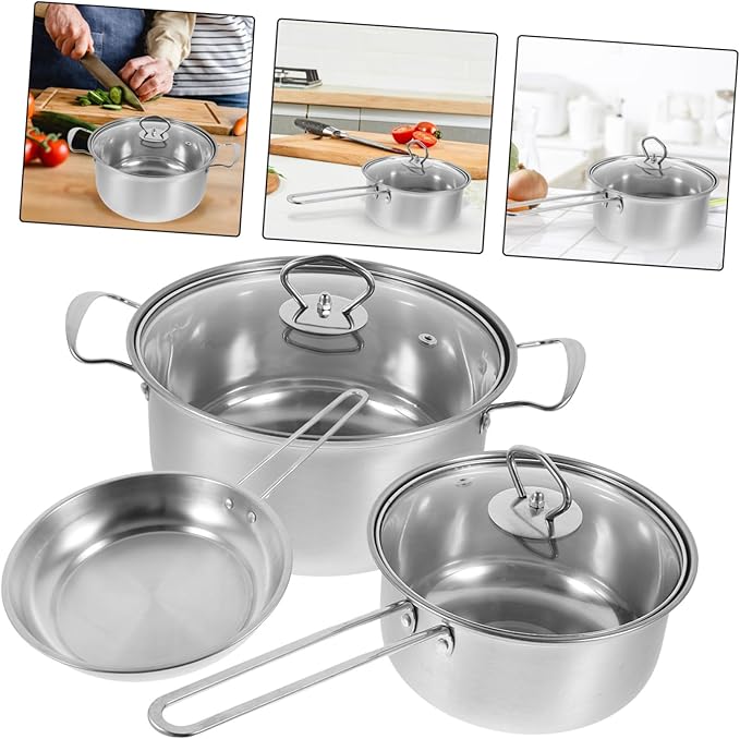 Cabilock 1set Stainless Steel Pot Set Cookware Set Soup Pot Frying Pan Clad Cookware