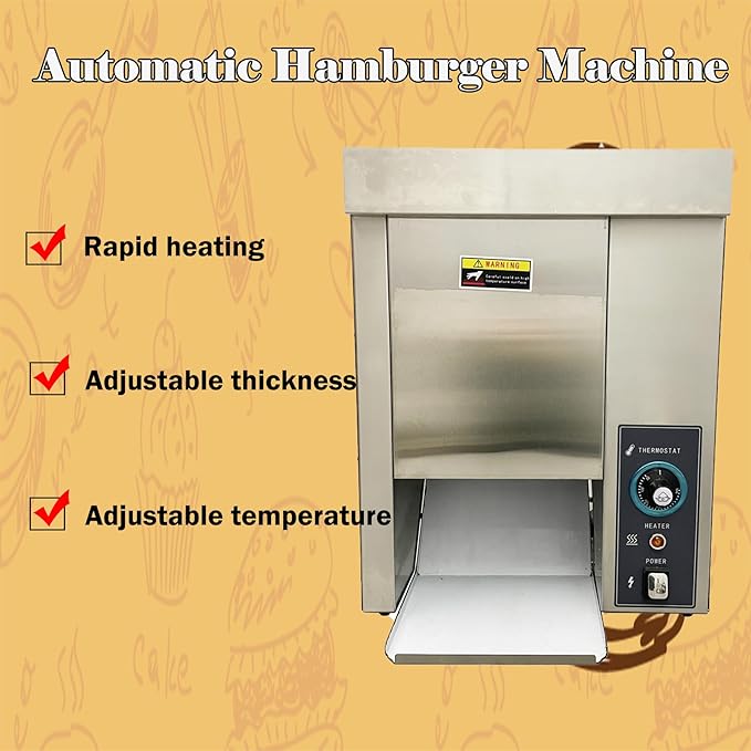 110V Vertical Hamburger Toaster Machine Adjustable Temperature and Thickness Burger Bun Toaster for Burger Joints Cafes 2000W