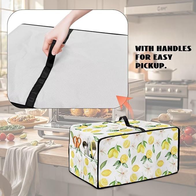 Toaster Oven Dust Cover with Accessory Pockets Neat Storage and Protection with Organizing Side Pockets for Kitchen Toaster Oven Appliances Decor Lemon Leaves