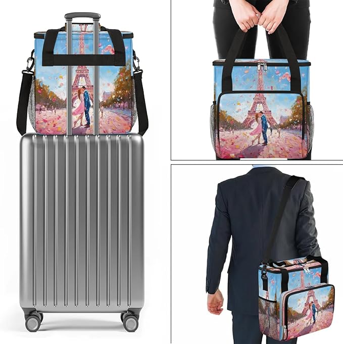 Eiffel Tower Couple Coffee Maker Travel Bag for K-Mini or K-Mini Plus Single Serve Coffee Brewer Portable Storage Tote Case for Tarvel