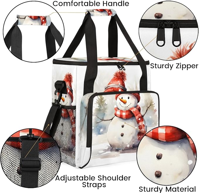 Xmas Snowman Coffee Maker Carrying Bag Oil Painting Snowman Travel Storage Bag Compatible with K-Mini or K-Mini Plus Single Serve Coffee Brewer Carrying Case with Multiple Pockets &amp Shoulder Str