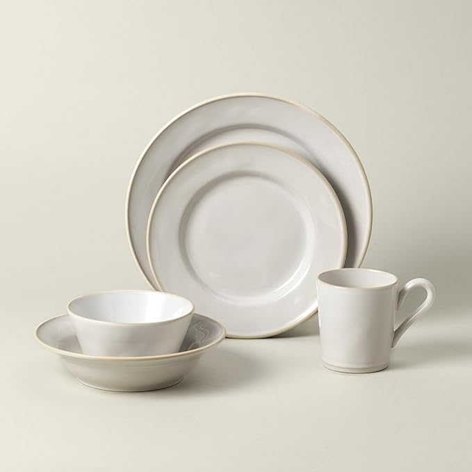 Costa Nova Ceramic Stoneware 5-Piece Place Setting Service for 1 - Beja Collection White &amp Cream | Microwave &amp Dishwasher Safe Dinnerware Set | Food Safe Glazing | Restaurant Quality Tablewar